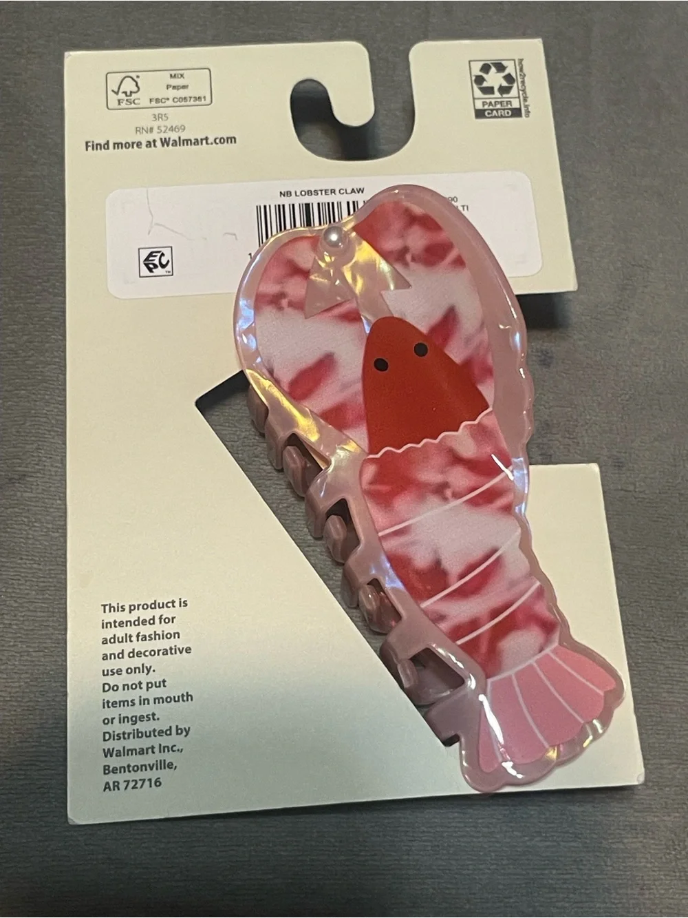 NWT No Boundaries Lobster Hair Claw Clip Pink Acrylic Beach Coastal Cute